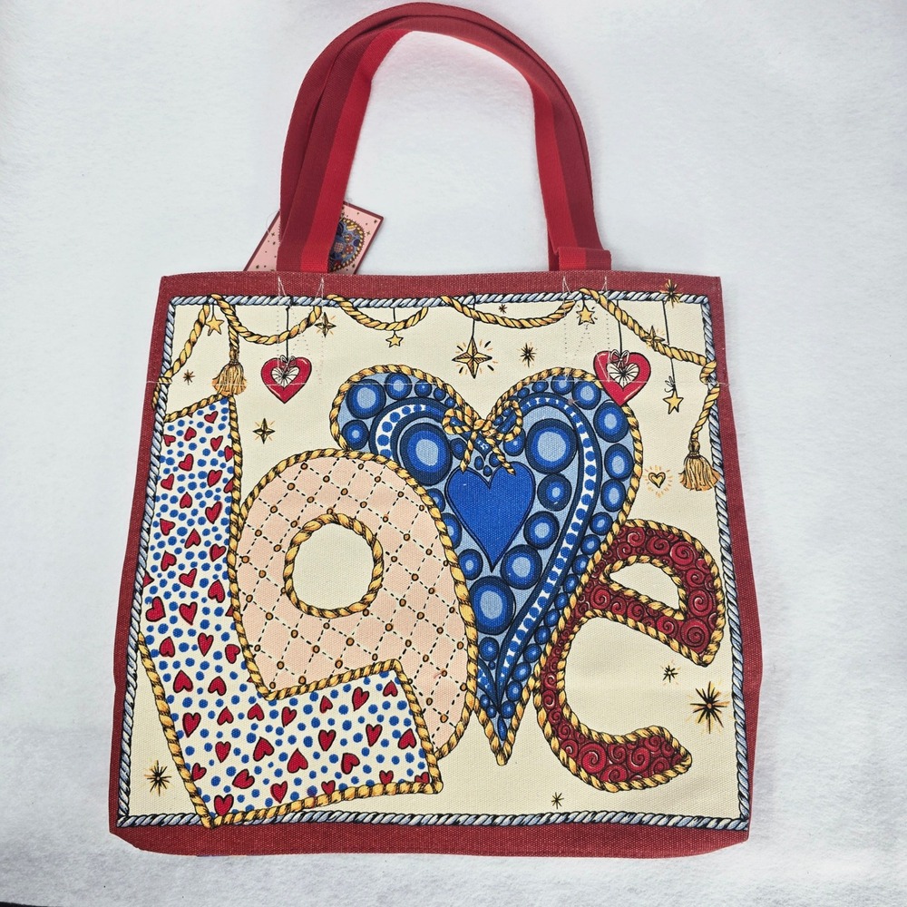 Brighton Celebrate Holiday Tote Bag Canvas Heart 14" Shopper Christmas Shopping - Picture 2 of 12